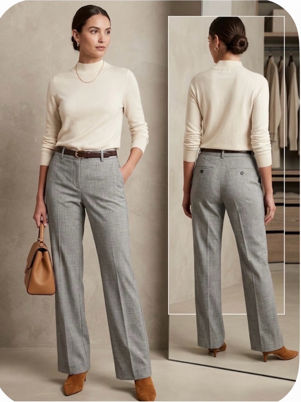 Banana Republic Light Gray Tailored Straight-Leg Trousers